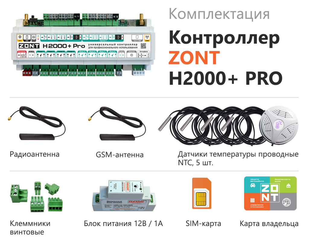 Комплект поставки ZONT H2000+ Pro